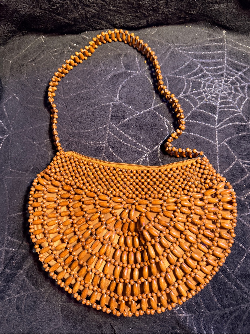 Handcrafted Brown Bead-Embellished Women's Shoulder Bag